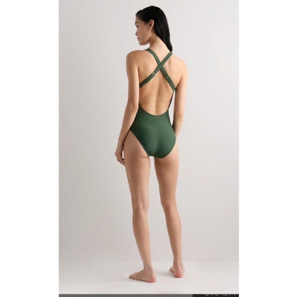 Quince NWT Italian Cross-Back One-Piece Swimsuit Medium Palm Green